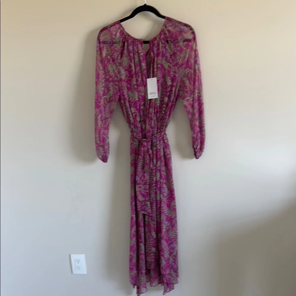 MISA Los Angeles Leila Fuchsia Paisley Chiffon Midi Dress | XS (Fits Small) - Picture 6 of 8
